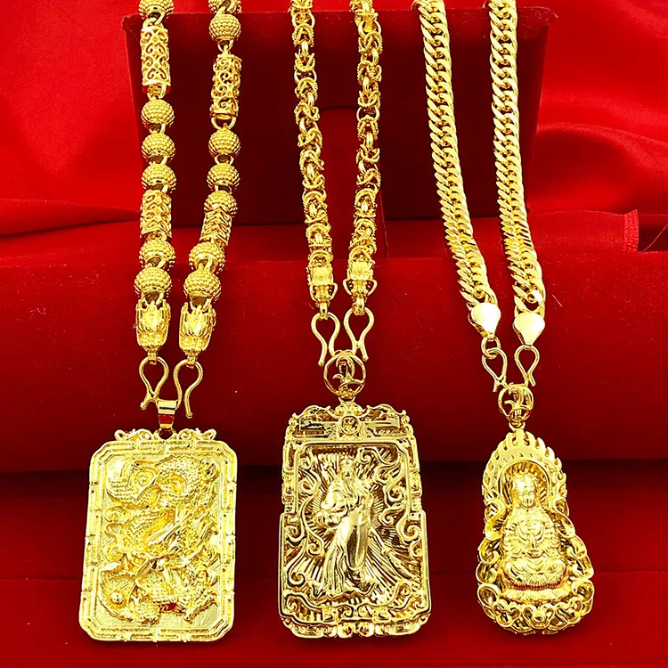 

9999 Real Gold 24K Pure Gold Jewelry Men's Necklace Guan Gong Necklace Guanyin Necklace Jewelry