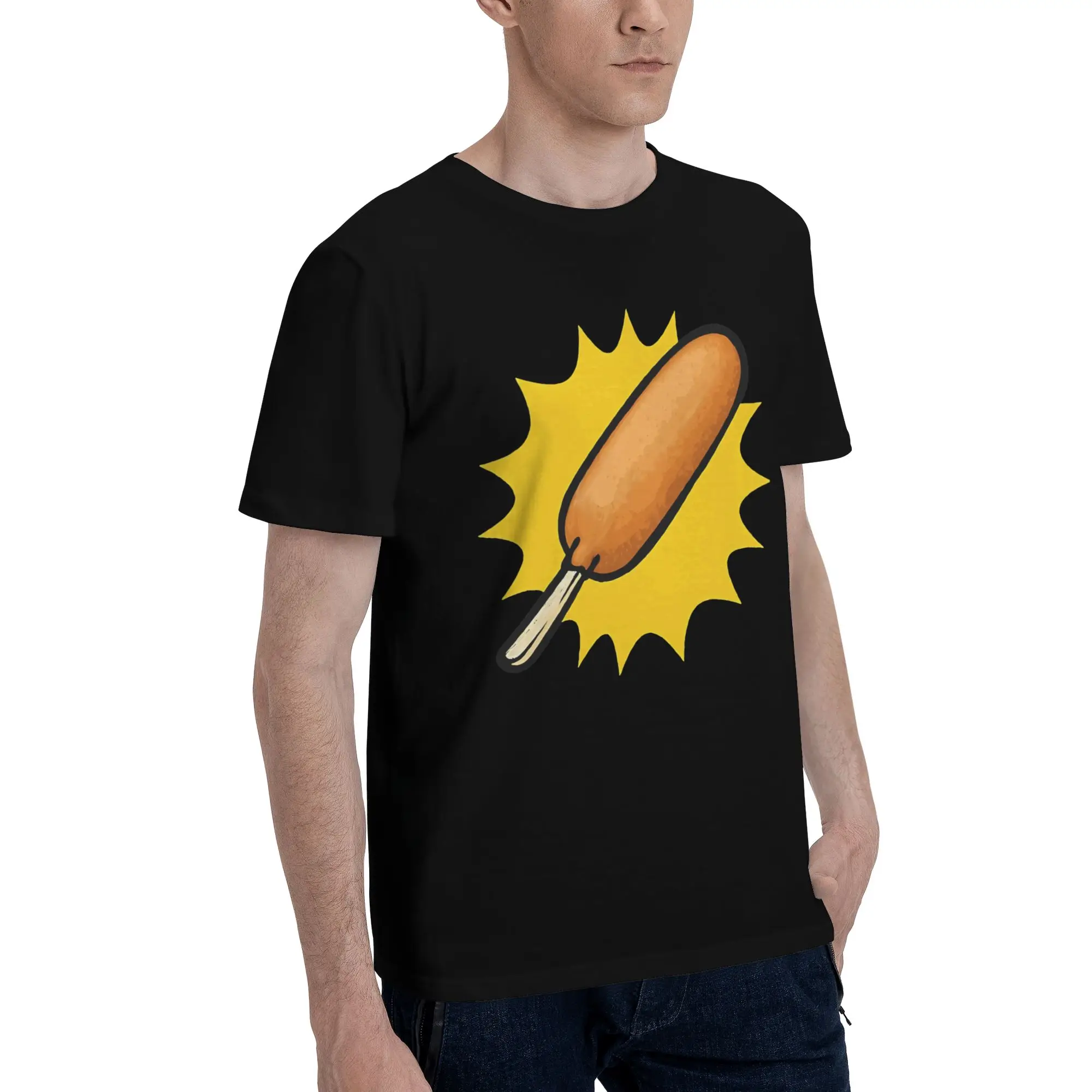 Corn dog  Men's T Shirt Hot Dog Fashion Tees Short Sleeve Crewneck Pure Cotton Gift Idea Tops T-Shirt