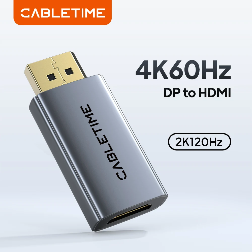 CABLETIME DP to HDMI Adapter 4K60Hz Uni-Diretional Displayport to HDMI Converter for Monitor Computer Dell Lenovo