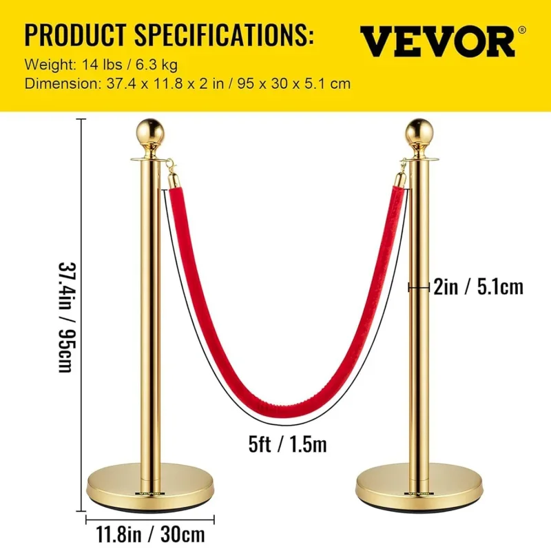 Velvet Ropes and Stanchion Post with Ball Top and Four Way Connection Crowd Control Barriers, Safety, and Protection,