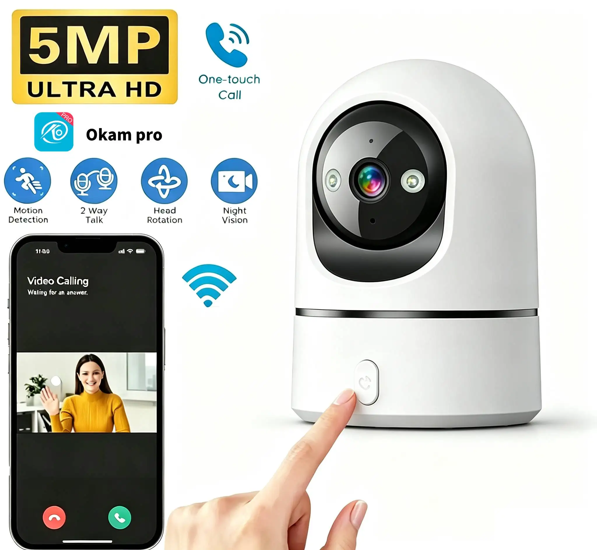 5MP WIFI Security Camera Two Way Talk Indoor Baby Monitor PTZ 360° Surveillance Cameras AI Motion Detection One-Touch Call Cam