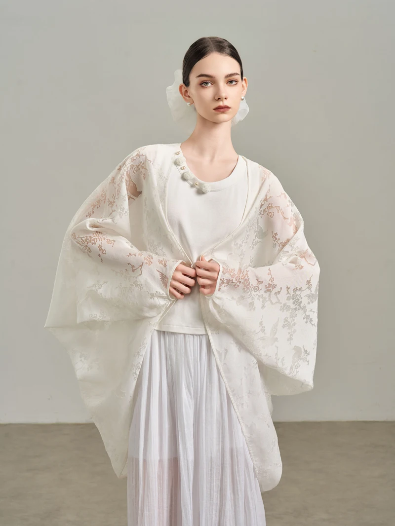 니닐리우 화이트 자수 오버사이즈 오픈 가디건 여행용 자외선 차단 시스루 뉴 차이니즈 슬레 쿨링 아우터웨어