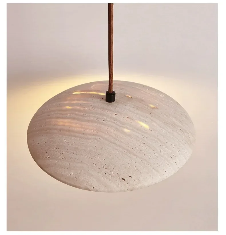 Led Chandelier Bedroom Bedside Pendant Lamp Cream Style Danish Atmosphere Light Natural Stone Wood Hanging Lighting Fixture