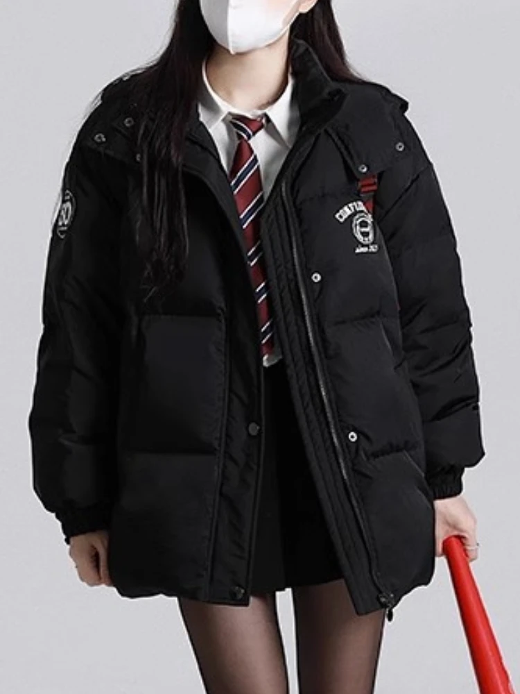 

Winter Black Korean Fashion Parkas Women Button Casual Designer Loose Coat Female Long Sleeve Warm Vintage Overcoat 2023 New
