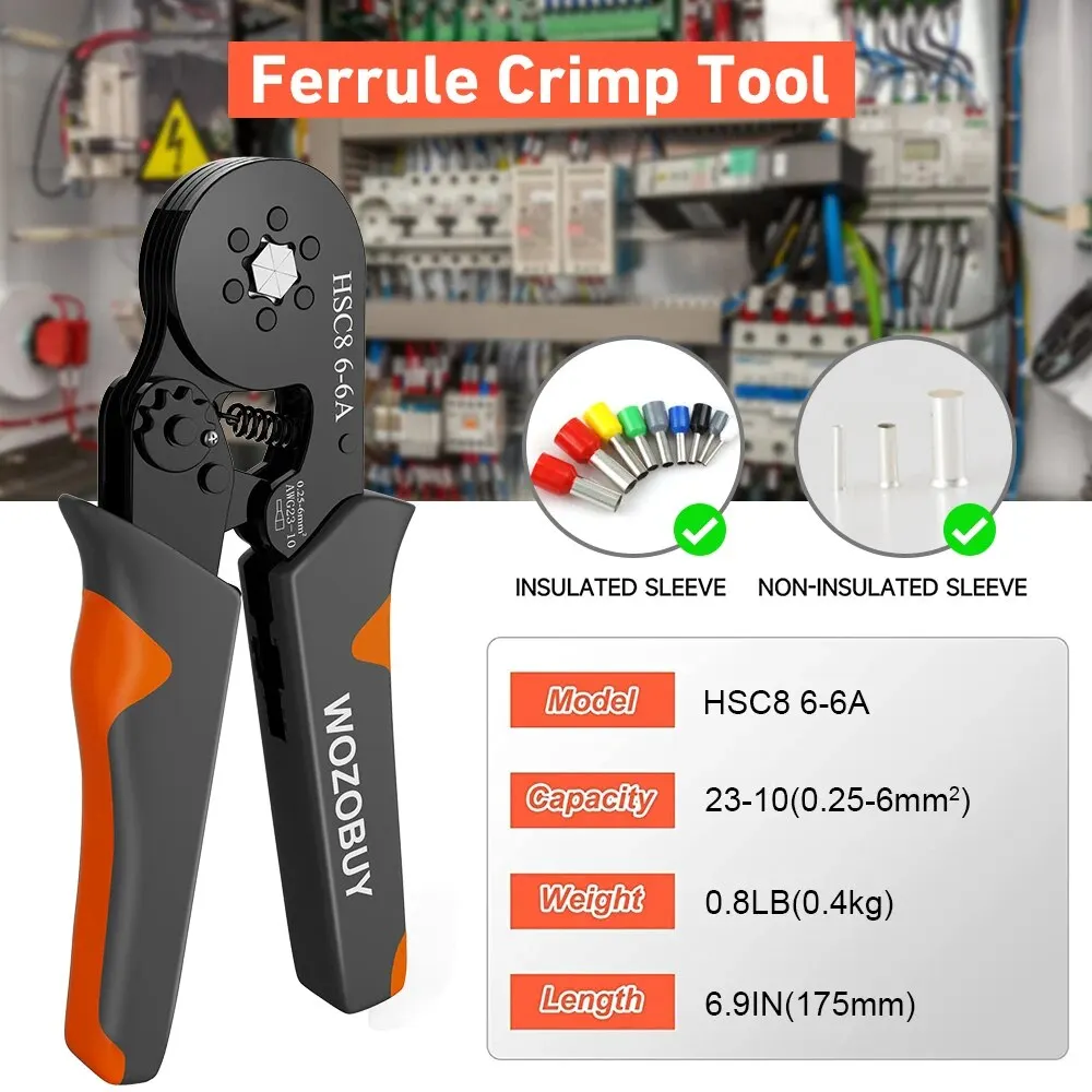 Hexagonal Self-Adjustable Ratchet Ferrule Crimping Tool Kit 23-10AWG 0.25-6mm² Crimper Kit with 400-2000pcs Wire Terminals