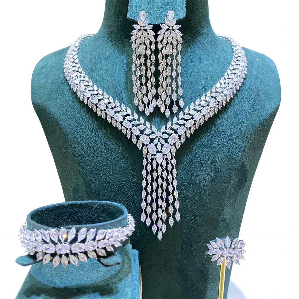 

GODKI New Fashion Turquoise UAE Dubai Bridal Jewelry Set For Women Wedding Party Nigerian African Necklace Earring Set