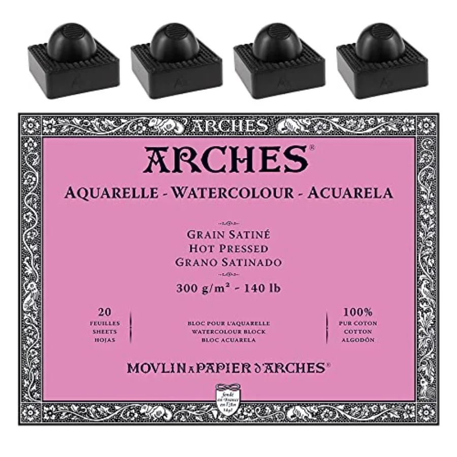 

Блок акварельной бумаги Arches - горячего прессования, 140 фунтов, 18x24 дюйма - с 4-мя угловыми подставками Upsyde Angle Lifts