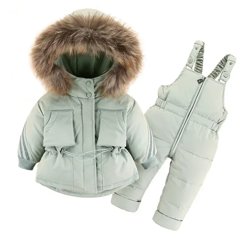 Children Winter Clothes Set 2024-30 Degree Down Jacket Jumpsuit Baby Boy Parka Real Fur Girl Toddler Thick Warm Overall Snowsuit