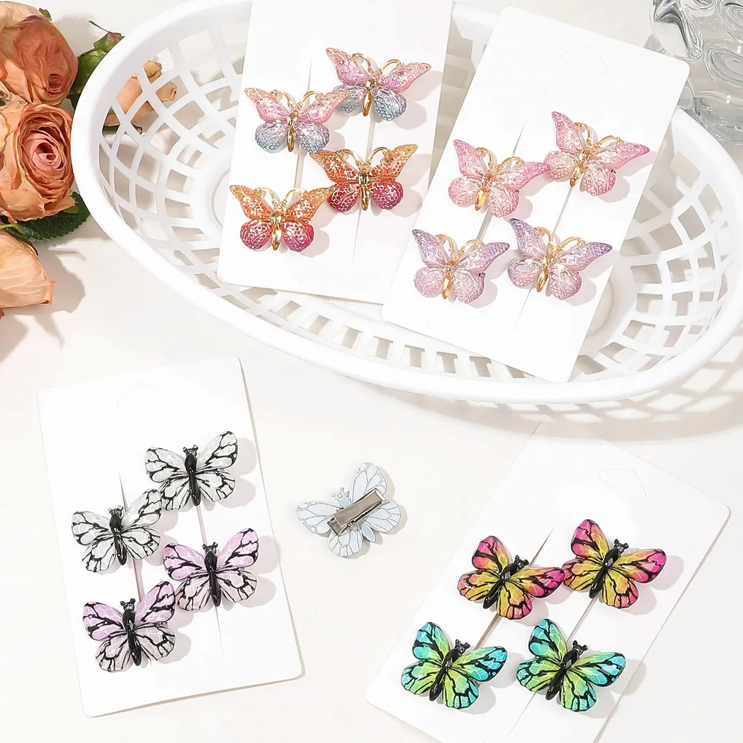 4Pcs Gradient Color Butterfly Hair Clip Sweet Fairy Hairpins Mini Hair Bangs Clip Barrettes Nakrycia głowy Modne akcesoria do włosów