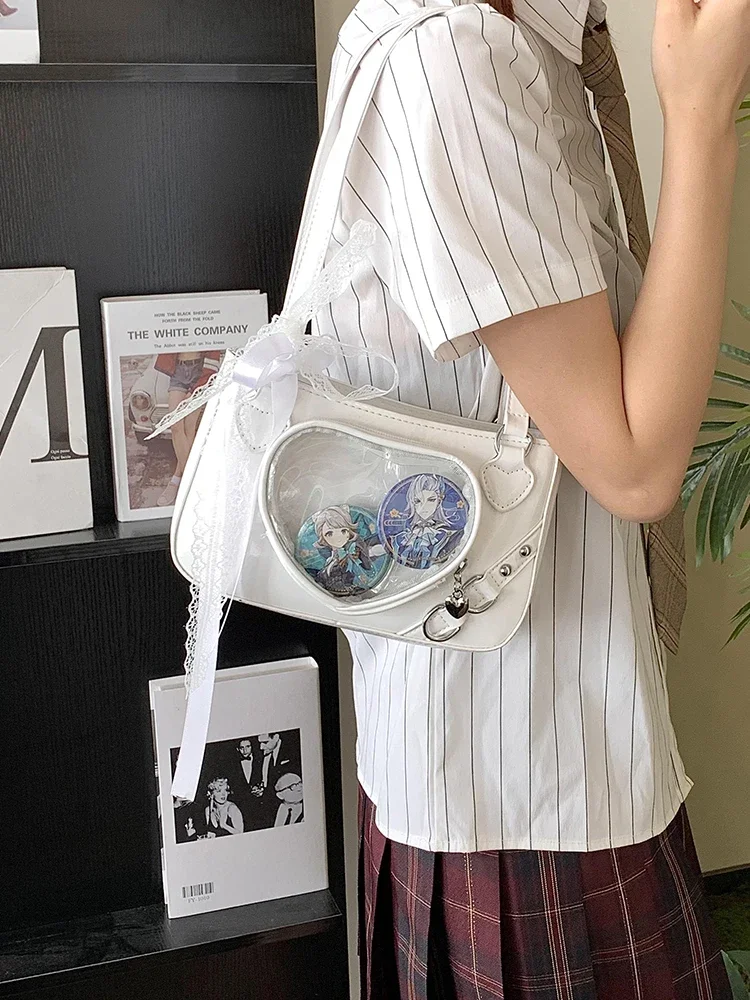 

Y2K Transparent Love Itabag JK Idol Merchandise Storage Kawaii Shoulder Bag Backpacks Underarm Commuting Bag Lace Crossbody Bag