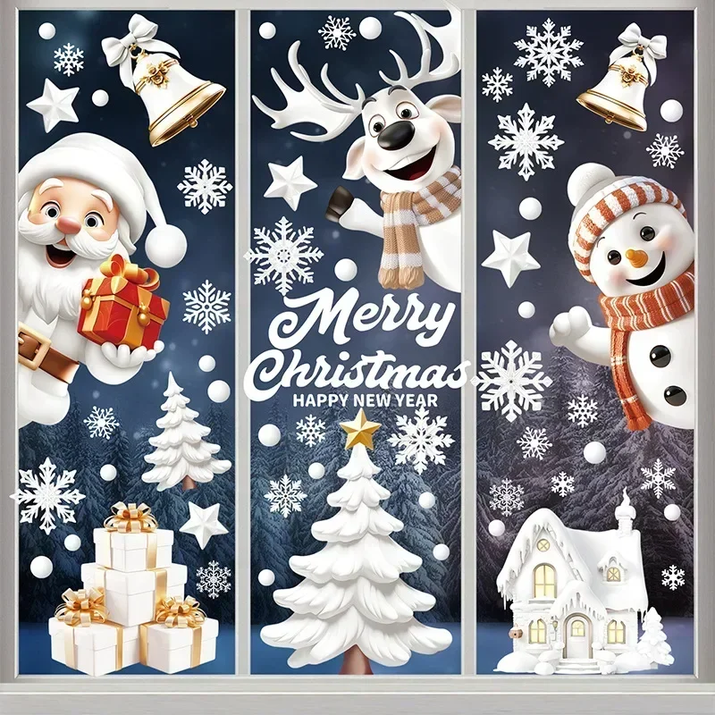 Autocollant Mural de Noël pour Fenêtre, Père Noël, Bonhomme de Neige, Flocon de Neige, Décalcomanie en Verre, Décoration de Maison, Nouvel An 2025, 9 Pièces