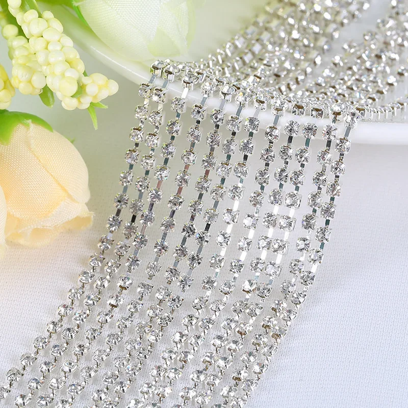 Super Bright Silver Gold Base Claw 1yard Sparse 2mm 2.5mm 3mm 4mm 5mm 6mm 8mm Clear Crystal Glasses Rhinestone Cup Chain Sew On