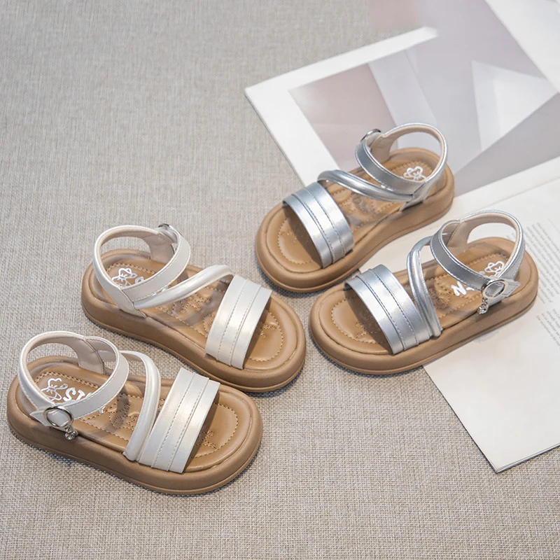 Girls Casual Sandals Open Toe Children Flats Sandals Fashion Non Slip Kids Summer Beach Shoes Solid Color Lightweight 2025 New