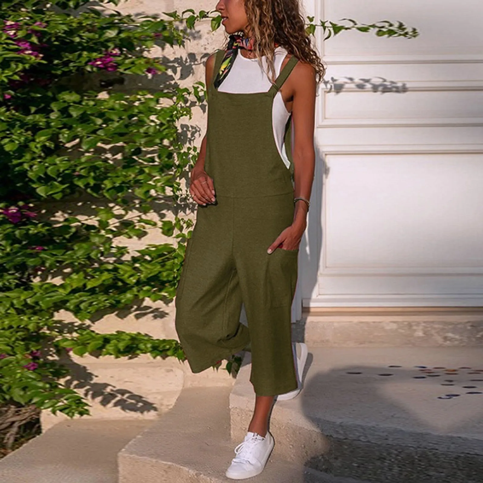 Youthful woman clothes Womens Sleeveless Cargo Pants Loose Jumpsuit Women Summer Casual Plus Size Sleeveless full jumpsuit woman