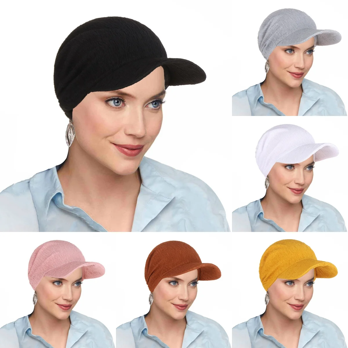 

2025 New Women Brim Cap Sun Visor Turban Caps Head Scarf Hijab Pure Color Muslim Beach Female Fashion Outdoor Hat