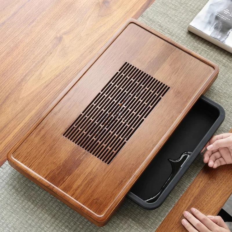 

Бамбуковый поднос для чая, прямоугольный современный чайный столик для сухого заваривания в стиле ящика, чайный сервиз для домашней гостиной, элегантный поднос для хранения воды