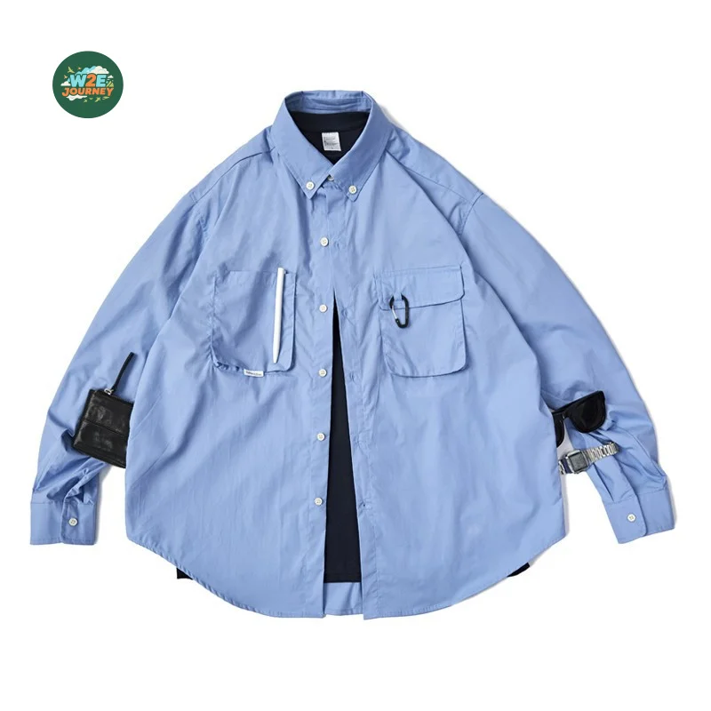 W2EJOURNEY Luxury Quality Retro Outdoor Functional Cityboy Multi-Pocket Work Shirt For Men Autumn Travel Camp Loose Trendy Shirt