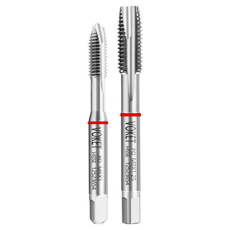 VOKET HSSE Red Ring JIS Standard Spiral Pointed Tap UNC UNF 0-80 1-64 2-56 4-40 6-32 8-32 10-24 1/4 Machine Screw Thread Taps