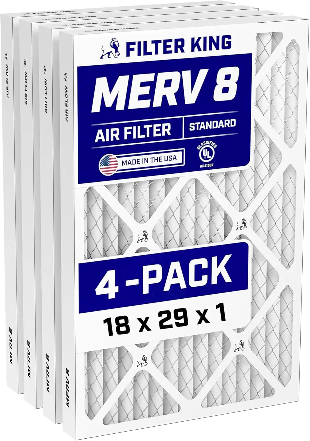 

Воздушный фильтр MERV 8, 4 штуки в упаковке, 18x29x1 дюйм, производство США, для систем кондиционирования и отопления, контроль аллергенов и пыли