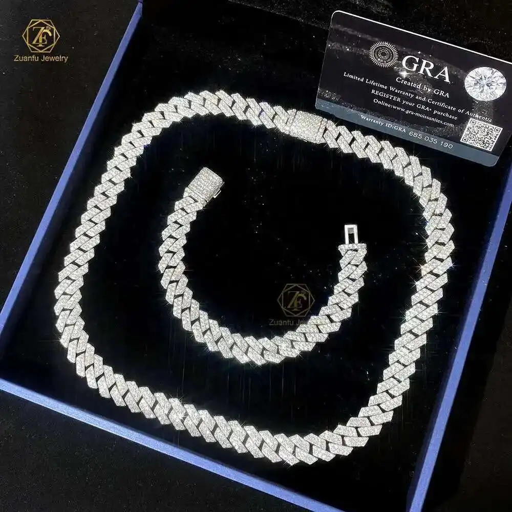 

Hip Hop Jewelry 8mm 10mm 12mm 14mm Wide Box Lock Big Heavy Cuban Link Chain Moissanite 925 Sterling Silver Necklace for Men