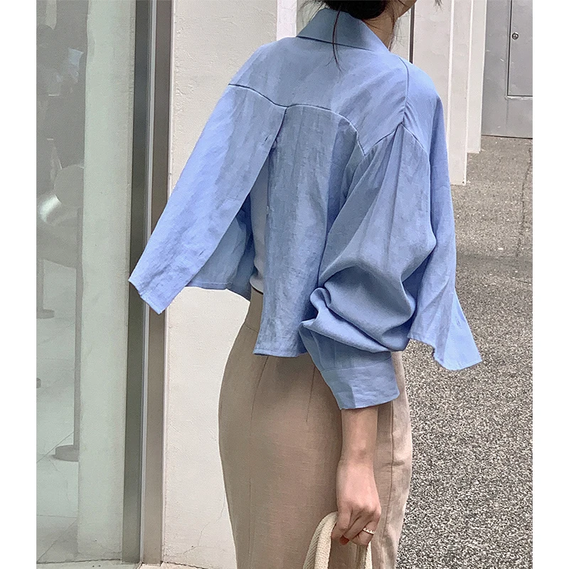 MEXZT Cropped White Split Shirts Women Elegant Long Sleeve Blouses Office Ladies Korean Fashion Solid Slit Casual Chic Tops New