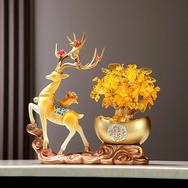 

Christmas Wealth Attraction Elk Ornament Wealth Tree Gold Ingot Crafts Living Room Office Wine Cabinet Decorations Tree Gifts