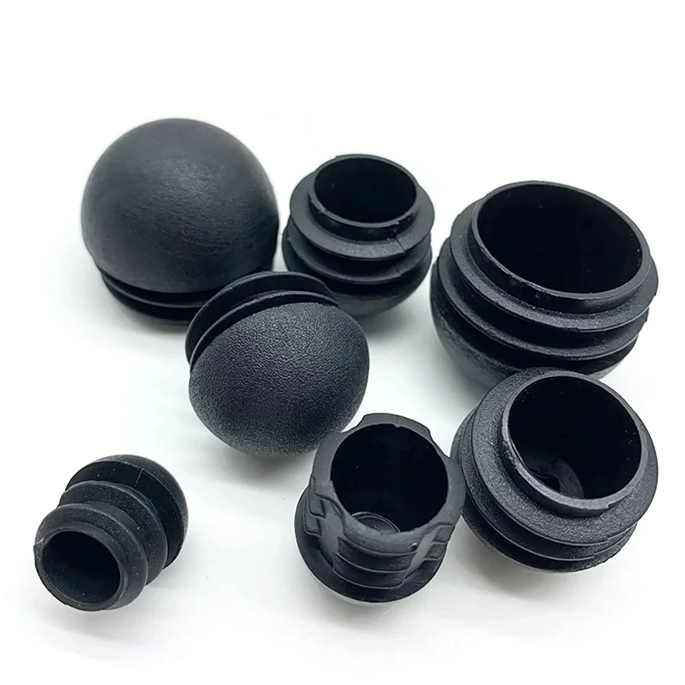 Móveis Tube Insert Plug, cúpula redonda cadeira de plástico Leg Cover, preto Blanking End Caps, acessórios domésticos, 12mm-60mm, 10Pcs