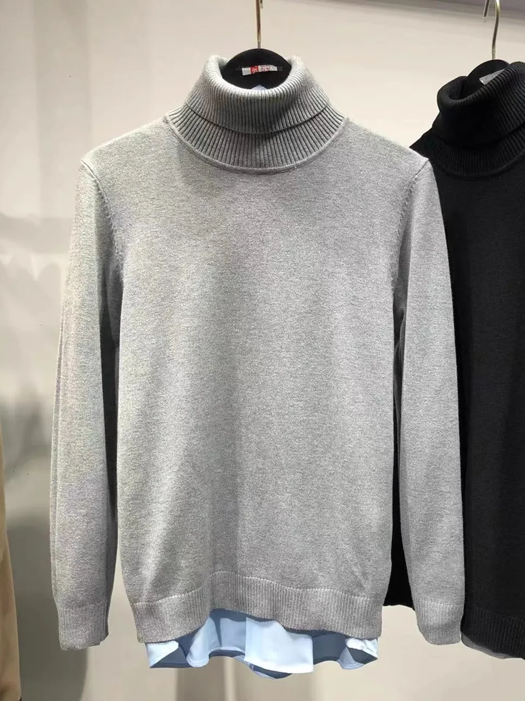 

Men's High Collar Knitwear Long Sve Pure Color Turn-down Collar Sweater Base irt Autumn Winter Faion Casual Loose Fit