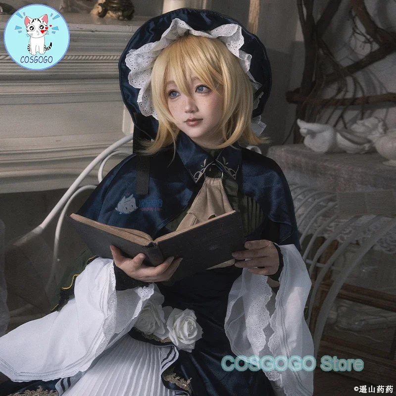 COSGOGO 39 Evening Moon Watching Dress Rin Cosplay Costume Halloween Kagamine Outfits Women Gorgeous Large Hem Dress Hat