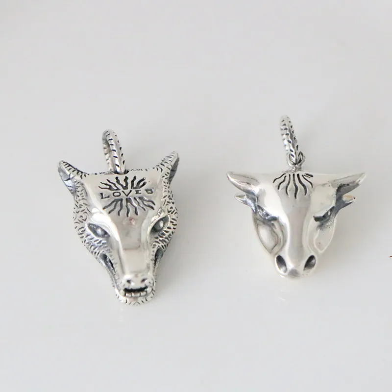 

Star Same Sterling Silver Wolf Head Ox Head Pendant Male European and American Personality Punk Necklace Pendant Thai Silver Pen