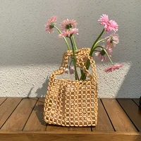 Bolso de verano para mujer, bandolera informal con cuentas, tejido de alta calidad, ahuecado, bolso de playa con cuentas de madera