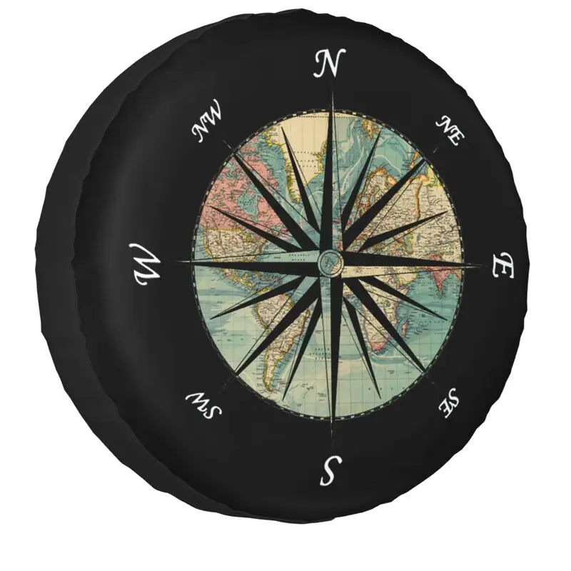 Custom World Map Compass Spare Tire Cover for Jeep Toyota Mitsubishi 4WD 4x4 RV Car Wheel Protector 14