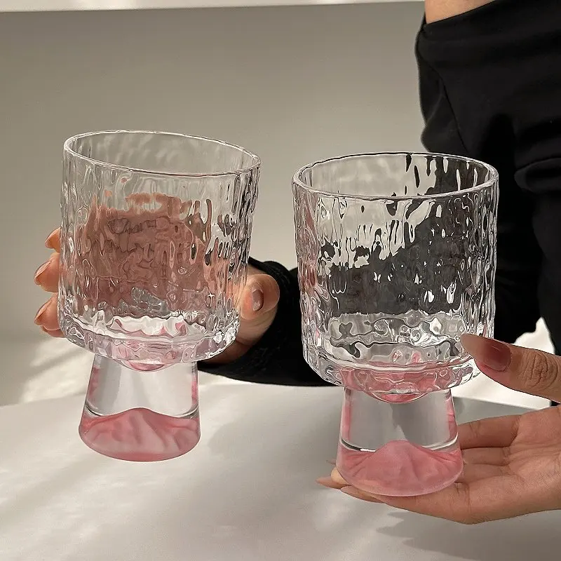 300ml Pink Round Water Glass Creative Household Versatile Tumblers Ins Transparent Color-Contrast Afternoon Tea Coffee Cups