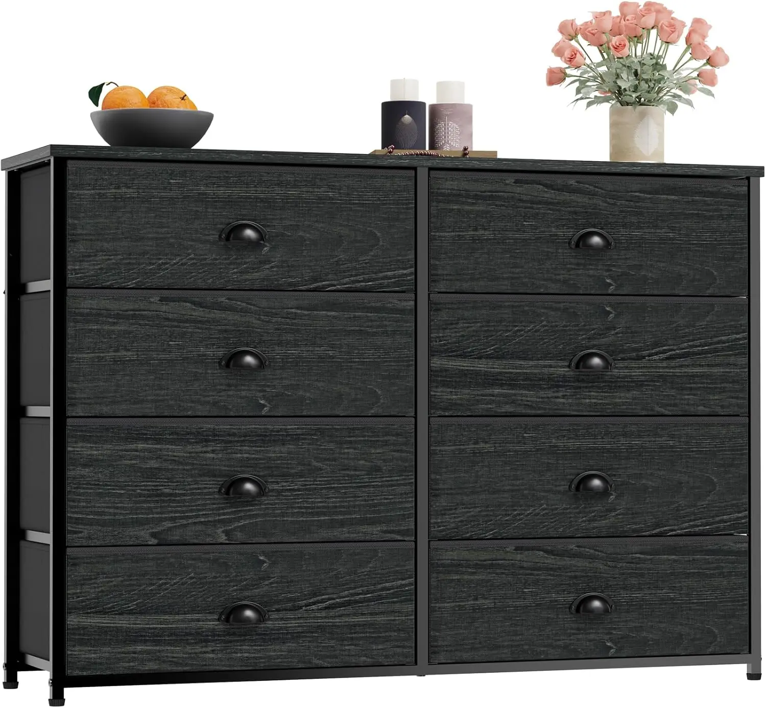 8 Drawer Dresser for Bedroom,TV Stand with Fabric Bins for 50 TV,Large Chest of Drawers for Bedroom,Sturdy Metal Frame&Wood Top