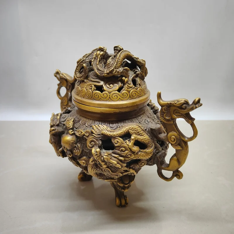 Copper Nine-Dragon Incense Burner Ornament Home Office Desktop Decoration Gift Craft Collectible
