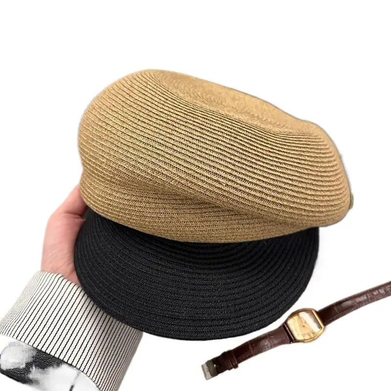 

French straw soft pleated newsboy hat, washable folding vintage beret women