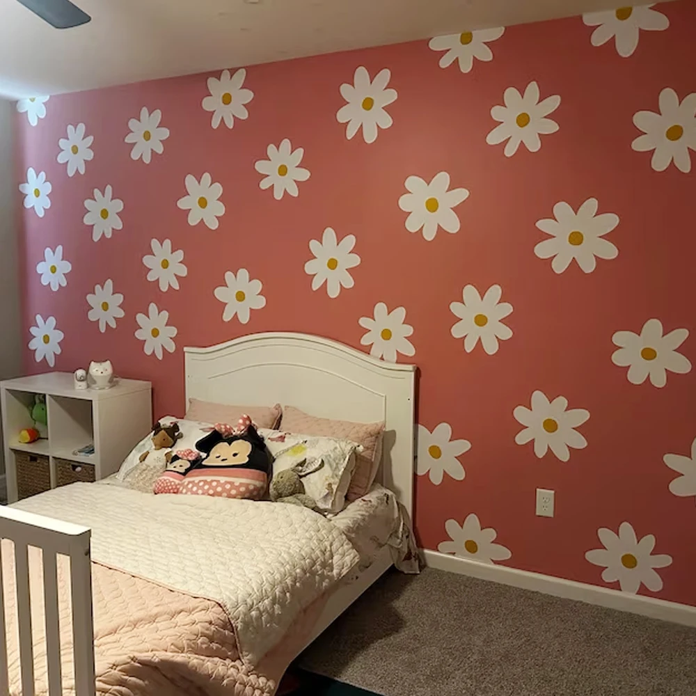 Large Daisy Flowers Boho Wall Stickers Home Decorative Wall Decals for Kids Nursery Room Living Room Interior Wall Art Vinyl