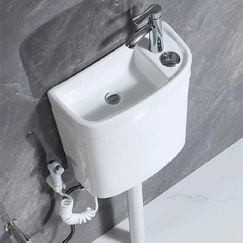 Hot and cold water ceramic water tank, toilet, household with wash basin, energy-saving bathroom, squatting pit flushing tank