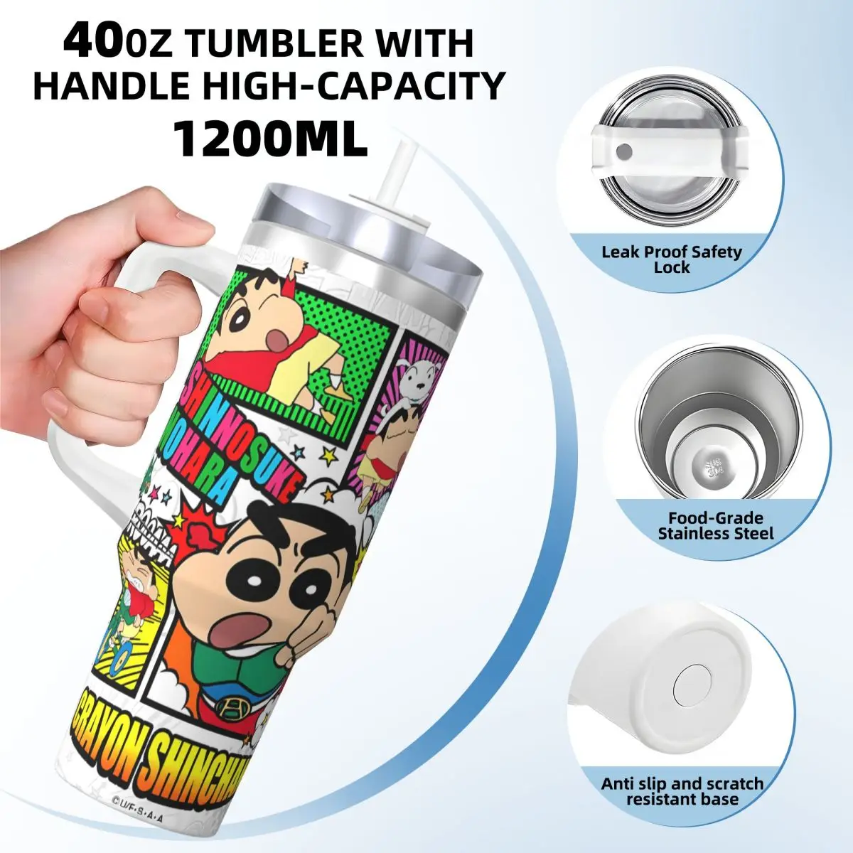 

Crayon-ShinS ChanS Дорожная термокружка из нержавеющей стали с соломинкой и крышкой Большие кружки Чашка Бутылка для холодных напитков и воды