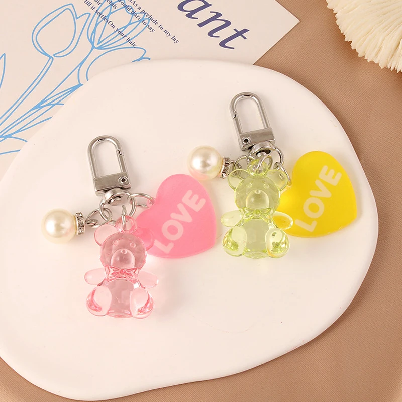 Cartoon Heart Bear Animal Keychain Key Ring For Friend Lovers Cute Creative Bag Earphone Box Car Key Accessories