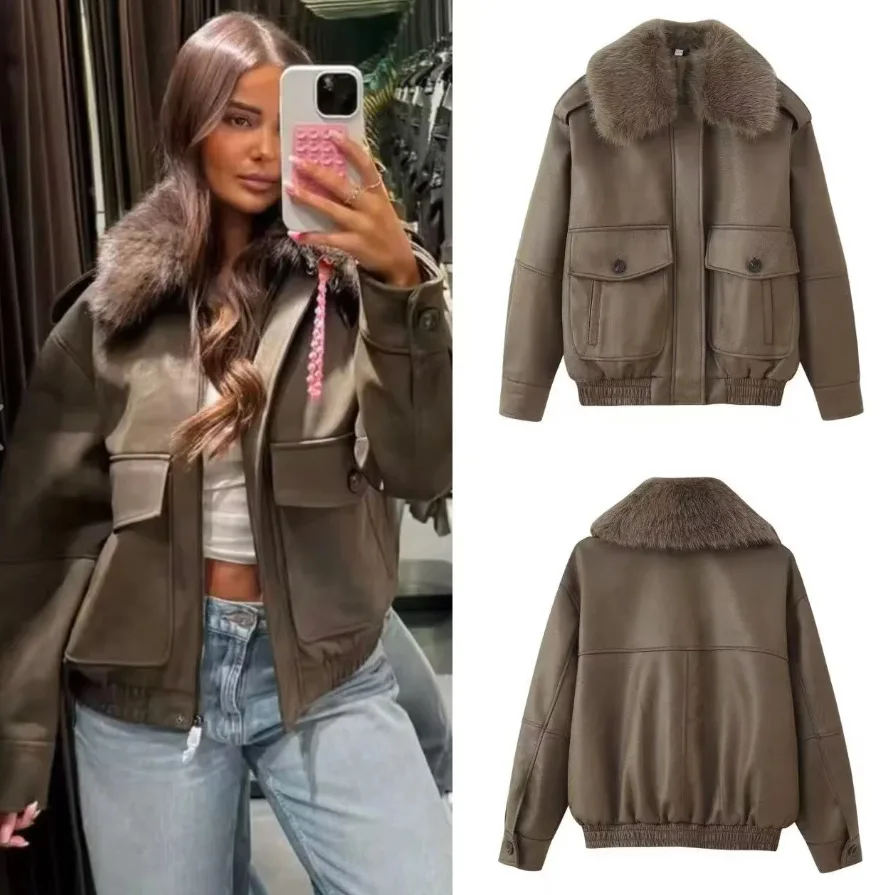 

Новая модная женская зимняя повседневная куртка-пальто с отстегивающимся воротником из искусственного меха, длинными рукавами и эффектом замши, коллекция 2026 года