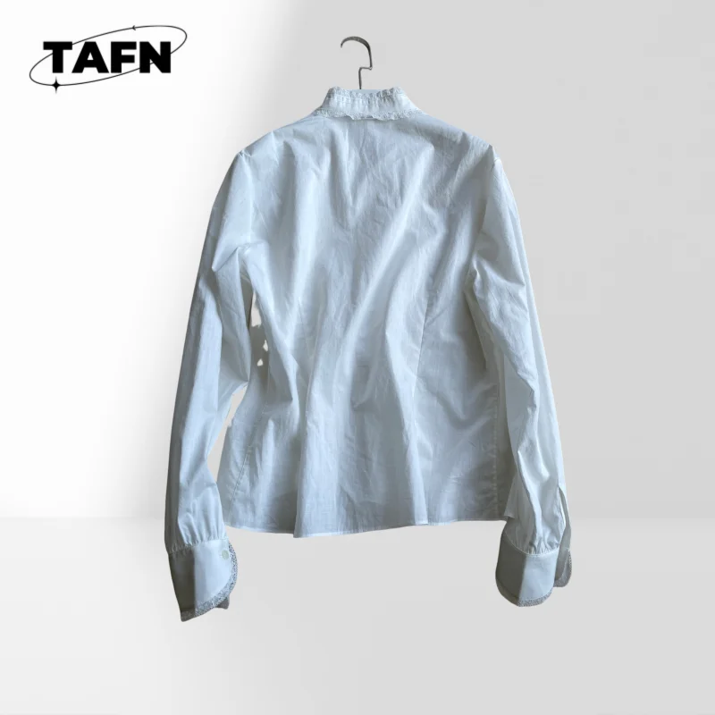 لطيف الرومانسية الكلاسيكية المرأة زر أسفل قميص كتلة اللون بلوزة عادية مريحة مكتب WearAH0192