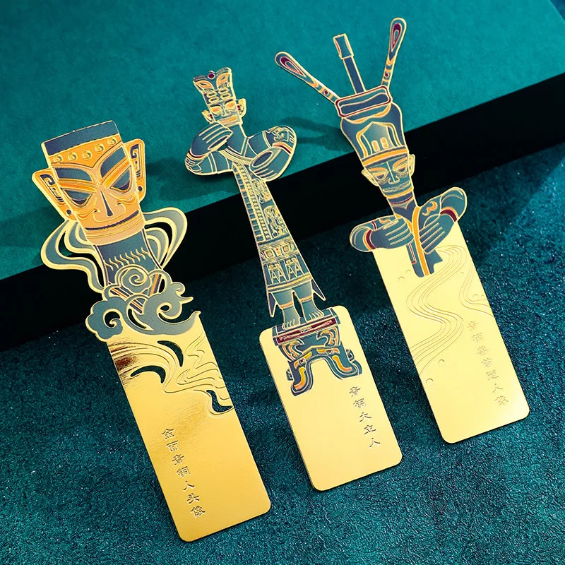 Chinese Culture Metal Bookmarks with Tassel,Golden Hollow Sanxingdui mask Theme Book Mark Bookmarks for Book Lovers Gift