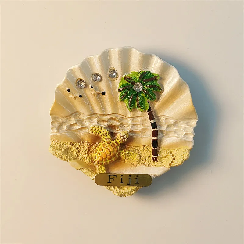 Fiji creative beach coconut tree turtle travel souvenir painted shell decoration magnetic fridge magnet resin material