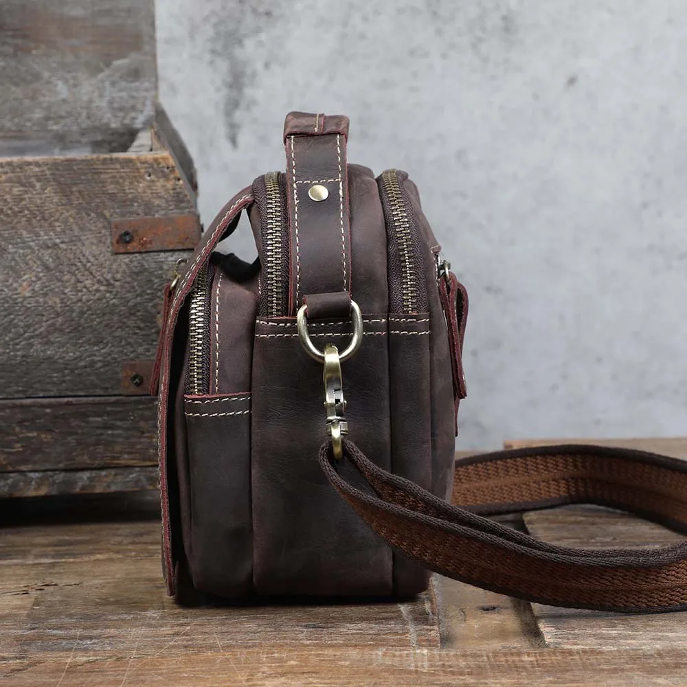 Echtes Leder Vintage Herren Umhängetaschen Crazy Horse Leder Messenger Bag Schultertasche Rindsleder Retro Mode Casual – Detail 10