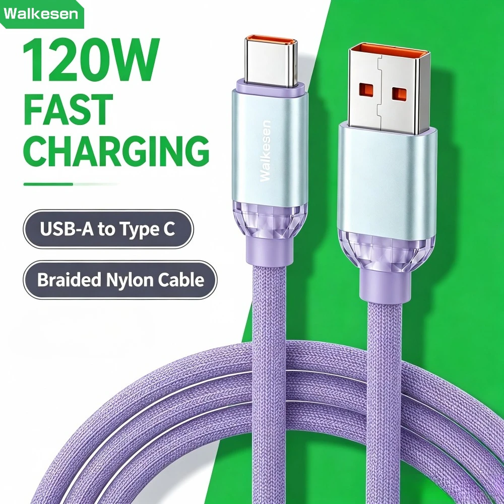 Walkesen 3.1A USB C to Type-C Fast Charging Cable 120W USB A Quick Charging Data Transfer Cord for iPhone Samsung Xiaomi Huawei