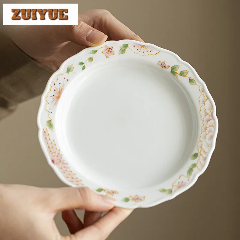 

Hand-painted Lace Pot Bearing Holder Teacup Base Dry Soaking Table Tea Tray Coasters Chinese Tea Set Supplies Fruit Snack Plate