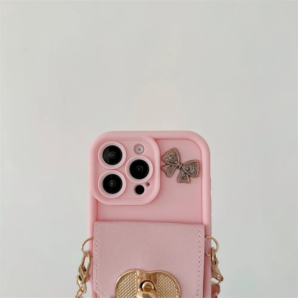 Carteira de couro com cordão crossbody e porta-cartões, capa de telefone para iphone 16 15 14 13 12 11 pro max, capa protetora à prova de choque