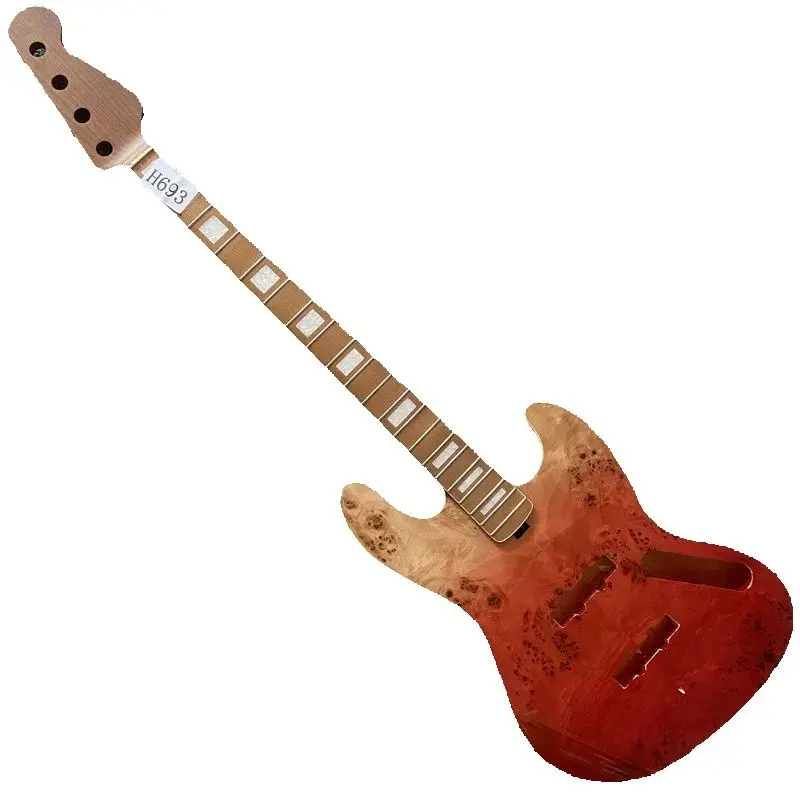 H693 Kits de bajo sin terminar para bajo eléctrico de 4 cuerdas en aliso + arce asado para bajo de Jazz DIY reemplazar nuevo