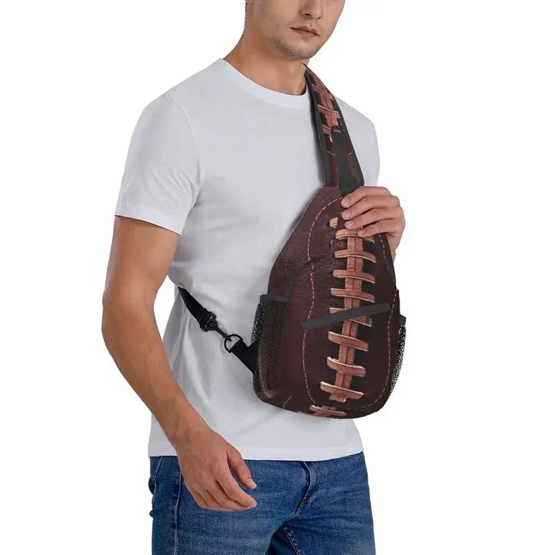 Vintage Soccer Leather Football Spiral Sling Chest Bag Customized Shoulder Crossbody Backpack for Men Cycling Camping Daypack